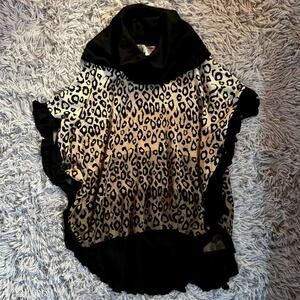 Leopard Animal‎ Print Preppy Cozy Grandma Core Y2K Luxury Soft Poncho Cowl Neck